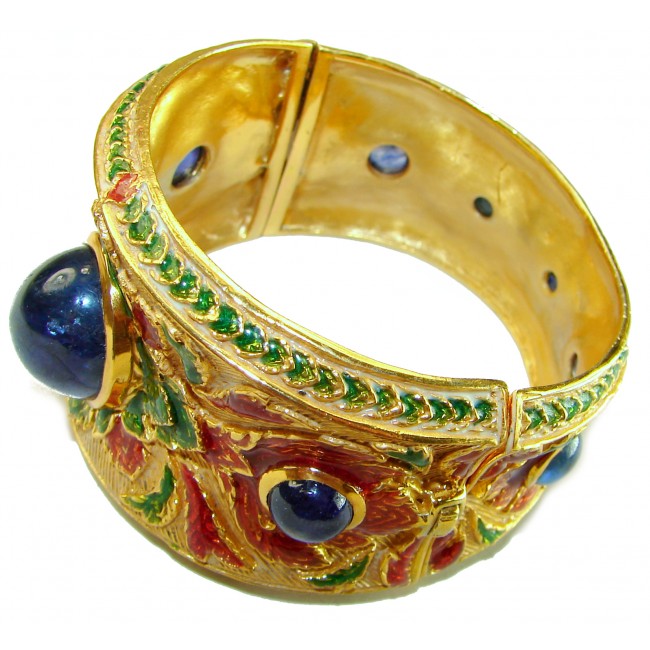 Truly Spectacular authentic 22.5 carat Sapphire Enamel 18K Gold over .925 Sterling Silver handmade bangle Bracelet