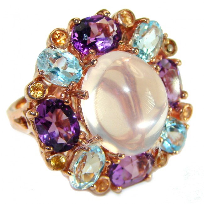 Pink Dream Authentic 8.5 carat Brazilian Rose Quartz 18K Rose Gold over .925 Sterling Silver incredible Ring size 8 1/2