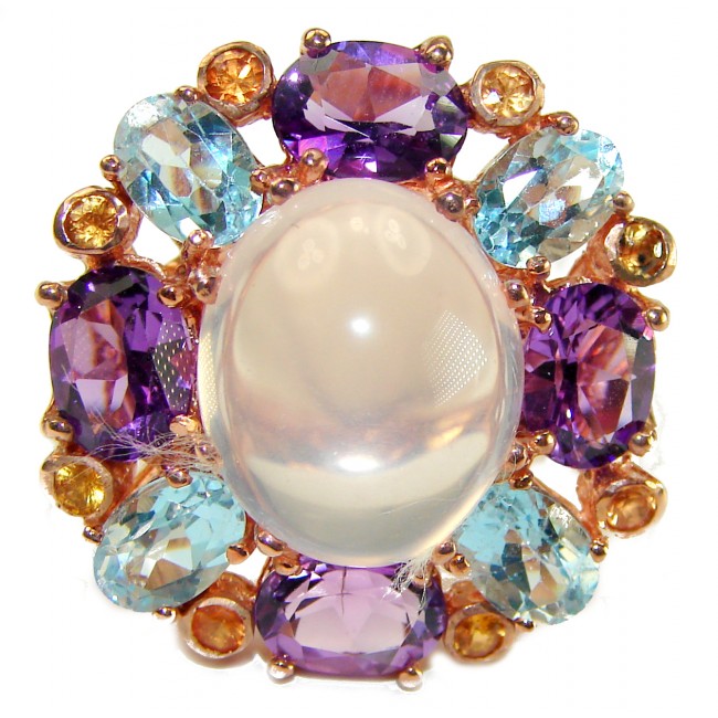 Pink Dream Authentic 8.5 carat Brazilian Rose Quartz 18K Rose Gold over .925 Sterling Silver incredible Ring size 8 1/2