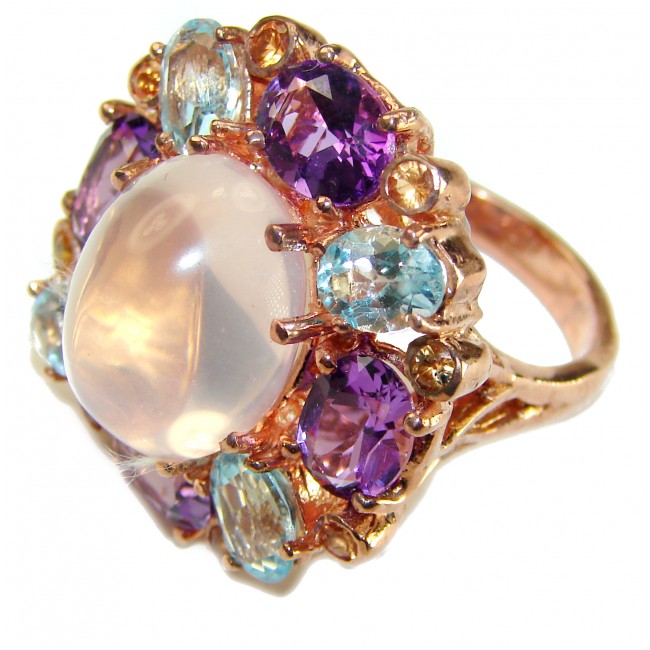 Pink Dream Authentic 8.5 carat Brazilian Rose Quartz 18K Rose Gold over .925 Sterling Silver incredible Ring size 8 1/2