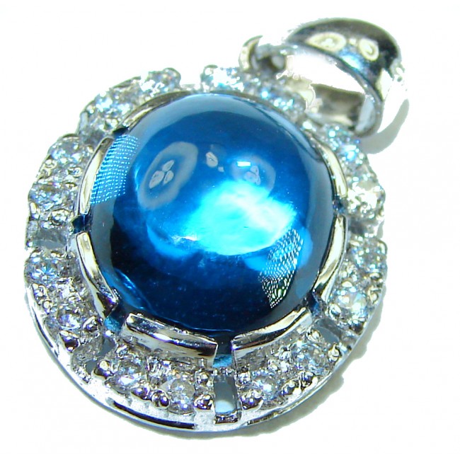 Atlantis 6.5 carat Swiss Blue Topaz Rhodium over .925 Sterling Silver handmade pendant