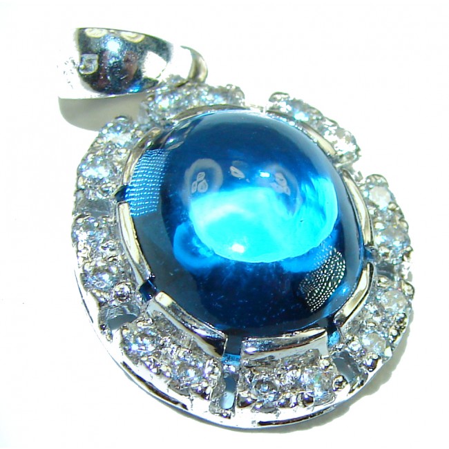 Atlantis 6.5 carat Swiss Blue Topaz Rhodium over .925 Sterling Silver handmade pendant