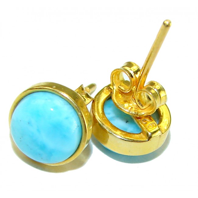 Precious Blue Larimar 10 mm .925 Sterling Silver handmade stud earrings