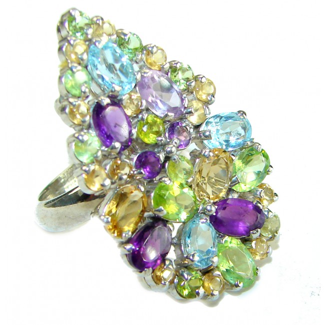 Serenity - Authentic 17.5 carat Multigem .925 Sterling Silver handcrafted Cocktail Ring s. 7 3/4 - photo 3