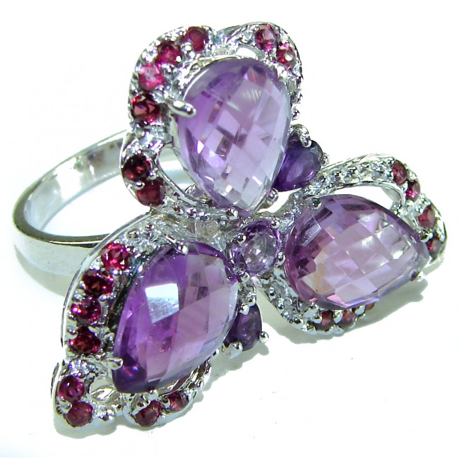 Lilac Flower -Natural 19.5 carat Amethyst .925 Sterling Silver handcrafted Statement Large Ring size 9 3/4