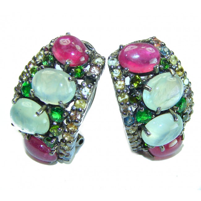 Wise Bliss Authentic 17.5 carat Prehnite Ruby .925 Sterling Silver handmade earrings