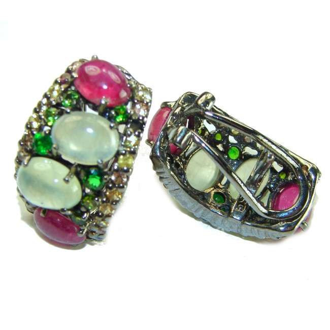 Wise Bliss Authentic 17.5 carat Prehnite Ruby .925 Sterling Silver handmade earrings