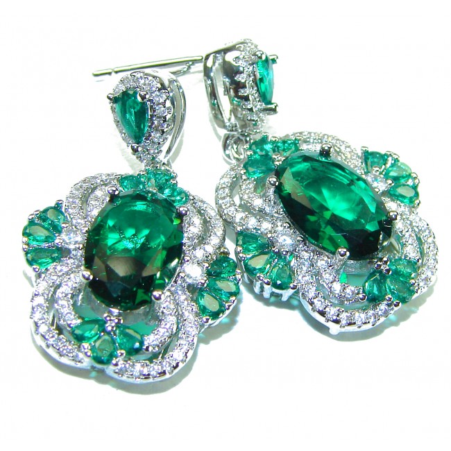 Very Unique 8.6 carat Chrome Diopside Rhodium over .925 Sterling Silver handcrafted earrings