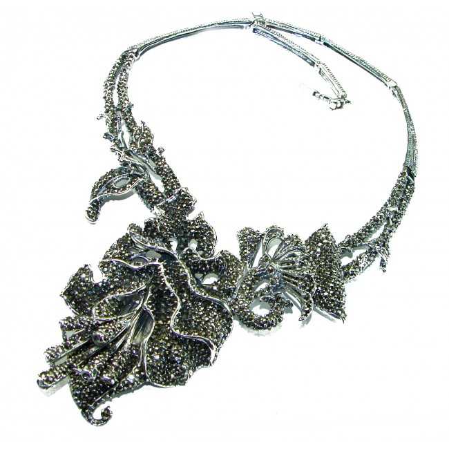Floral Design Authentic Marcasite .925 Sterling Silver handmade Large Statement necklace