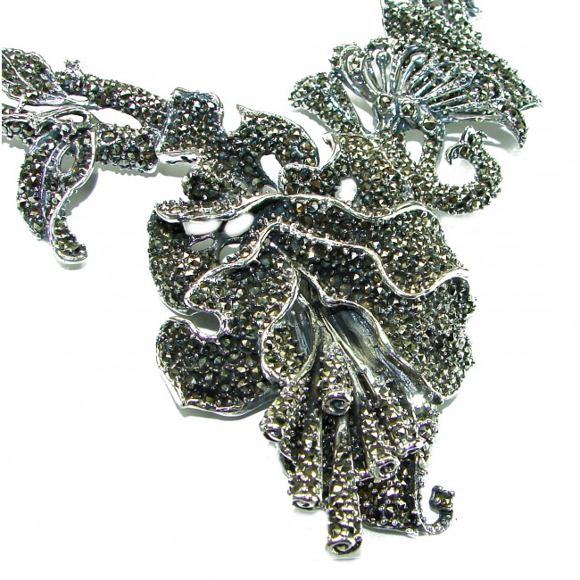 Floral Design Authentic Marcasite .925 Sterling Silver handmade Large Statement necklace