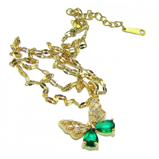Butterfly 4.5 ctw Colombian Emerald 14K Gold over .925 Sterling Silver handcrafted necklace