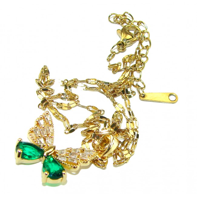 Butterfly 4.5 ctw Colombian Emerald 14K Gold over .925 Sterling Silver handcrafted necklace