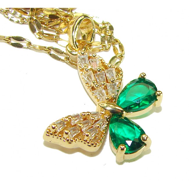 Butterfly 4.5 ctw Colombian Emerald 14K Gold over .925 Sterling Silver handcrafted necklace