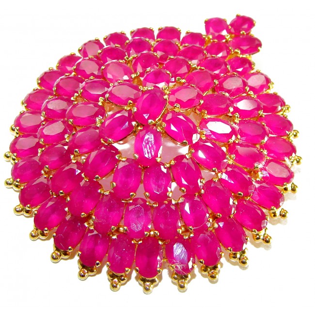 Heirloom Genuine 65.5 carat Kasmir Ruby 18K Gold over .925 Sterling Silver handmade Pendant - Brooch