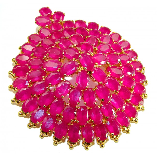 Heirloom Genuine 65.5 carat Kasmir Ruby 18K Gold over .925 Sterling Silver handmade Pendant - Brooch