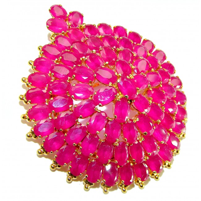 Heirloom Genuine 65.5 carat Kasmir Ruby 18K Gold over .925 Sterling Silver handmade Pendant - Brooch