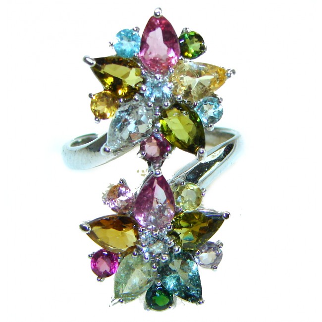 10.4 carat oval cut Brazilian Watermalon Tourmaline .925 Sterling Silver Perfectly handcrafted Ring s. 7 3/4