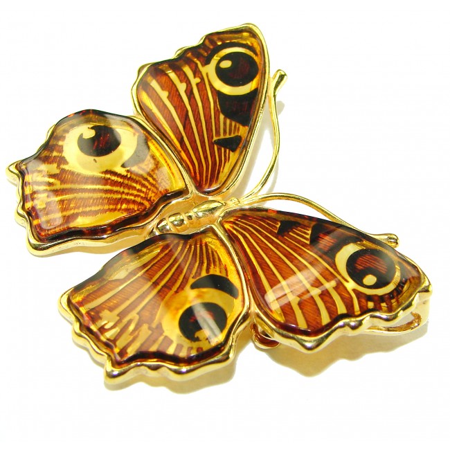 Golden Butterfly Baltic Polish Amber 18K Gold over .925 Sterling Silver handcrafted Pendant / Brooch - photo 2