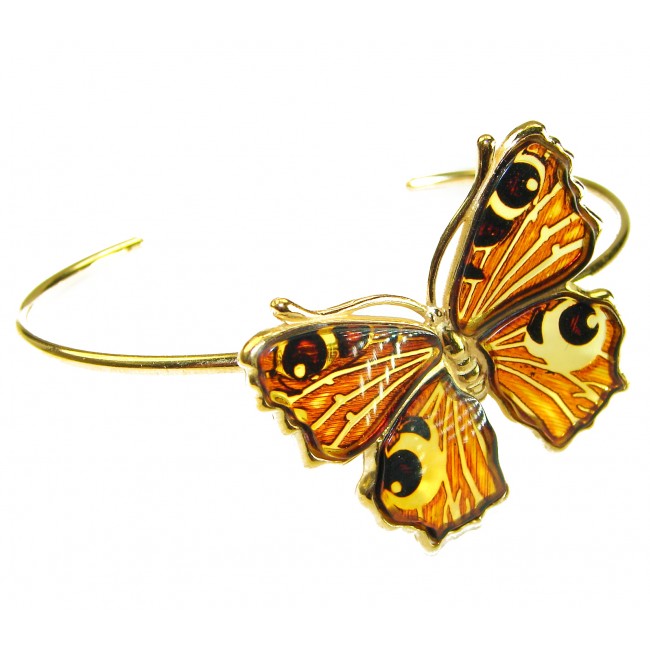 Golden Butterfly Genuine Baltic Amber 14K Gold over .925 Sterling Silver handamde Bracelet - photo 3