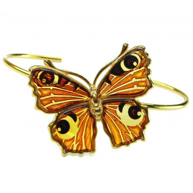 Golden Butterfly Genuine Baltic Amber 14K Gold over .925 Sterling Silver handamde Bracelet - photo 2