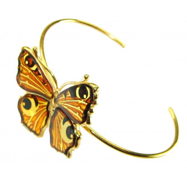 Golden Butterfly Genuine Baltic Amber 14K Gold over .925 Sterling Silver handamde Bracelet - photo 1