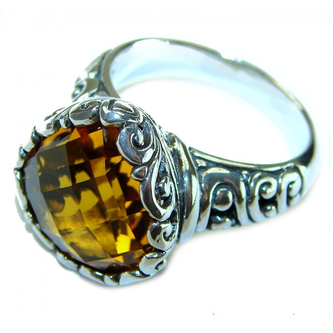 10.5 carat Authentic Citrine .925 Sterling Silver handcrafted Statement ring size 9