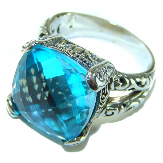 Bali Sky 10.5 carat Fancy Swiss Blue Topaz .925 Sterling Silver handmade Ring size 7 1/4