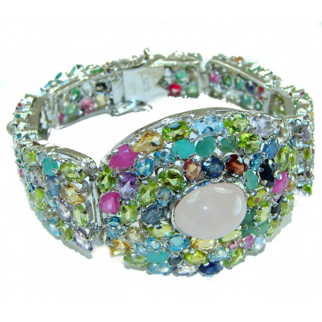 Luxurious 240.5 carat Authentic multigem .925 Sterling Silver handcrafted Statement Bracelet - photo 4