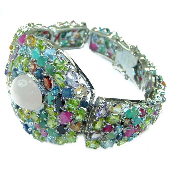 Luxurious 240.5 carat Authentic multigem .925 Sterling Silver handcrafted Statement Bracelet - photo 2