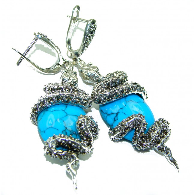Snakes Great authentic inlay Turquoise .925 Sterling Silver handcrafted Earrings