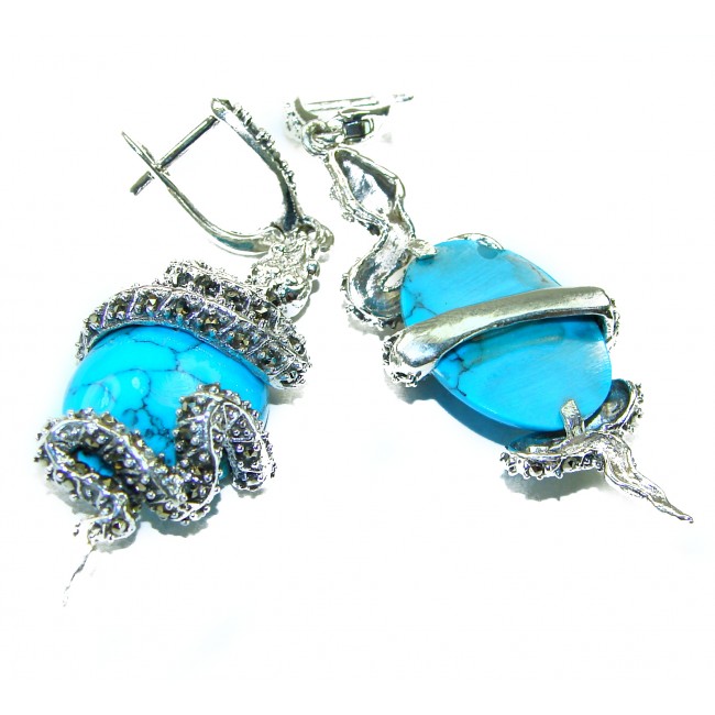 Snakes Great authentic inlay Turquoise .925 Sterling Silver handcrafted Earrings