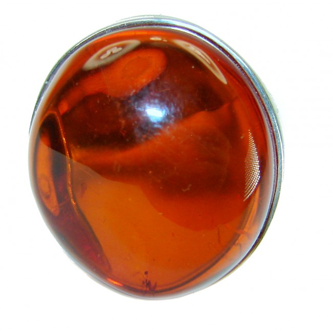 Huge Beauty of the Nature Cognac Baltic Amber .925 Sterling Silver handcrafted ring; s. 7 adjustable