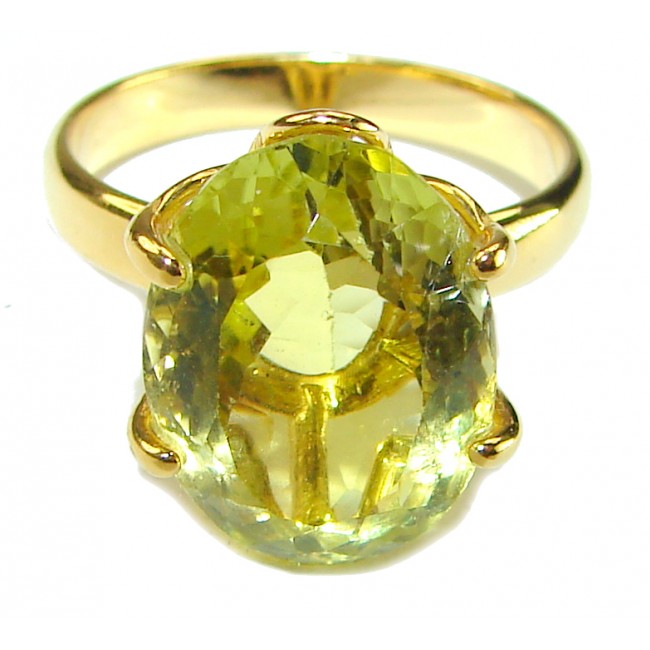 5.8 carat Genuine Lemon Quartz 14K Gold over .925 Sterling Silver handcrafted ring size 5 3/4