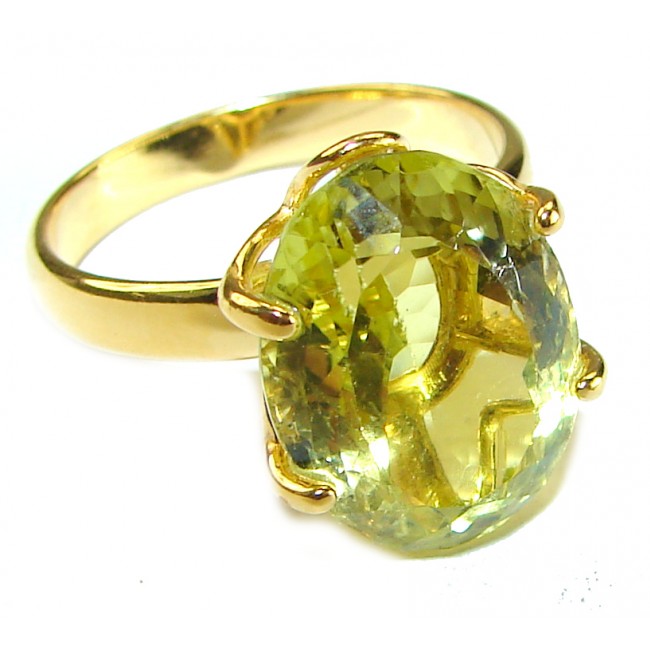 5.8 carat Genuine Lemon Quartz 14K Gold over .925 Sterling Silver handcrafted ring size 5 3/4
