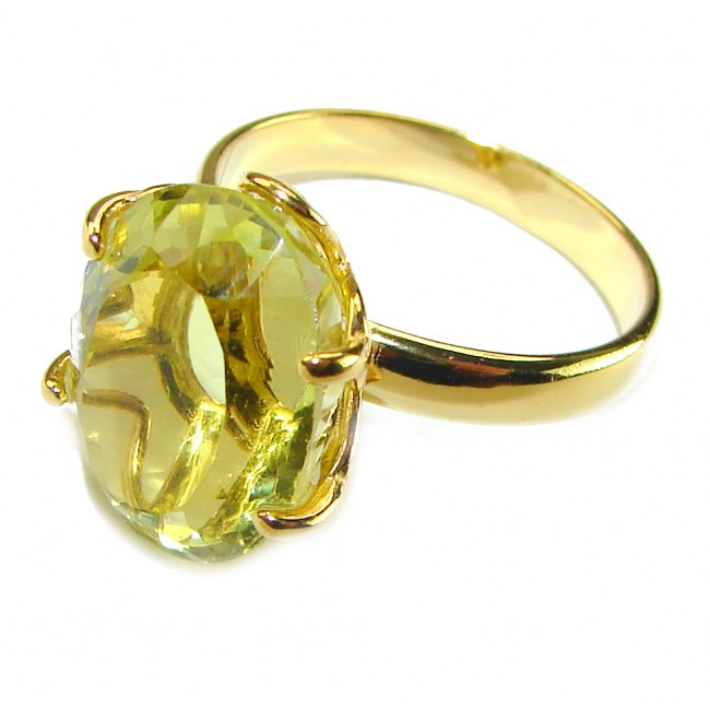 5.8 carat Genuine Lemon Quartz 14K Gold over .925 Sterling Silver handcrafted ring size 5 3/4