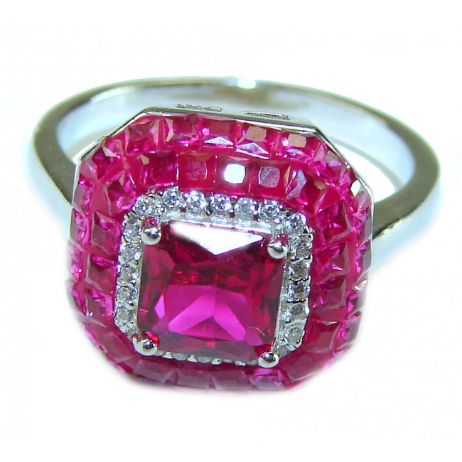 Art Decor quality unique 3.5 carat Ruby .925 Sterling Silver handcrafted Ring size 6 1/4