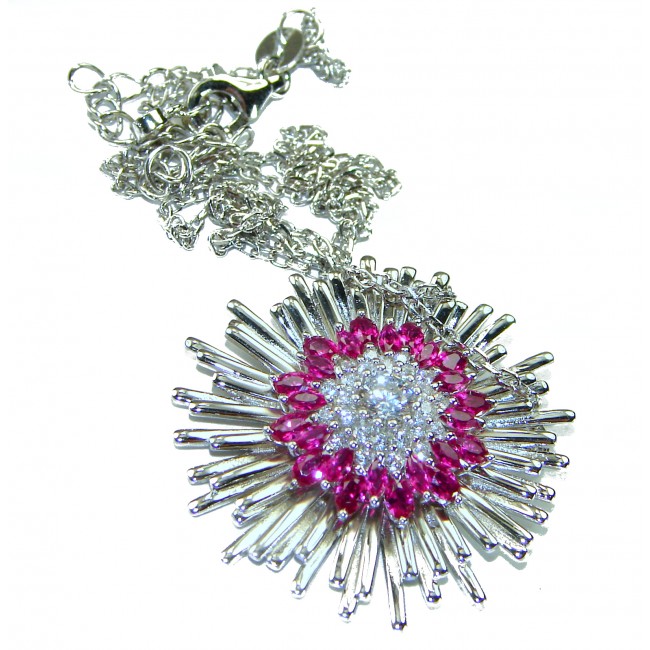 Supernova authentic 5.5 carat Pink Tourmaline White Sapphire .925 Sterling Silver handcrafted necklace - photo 3