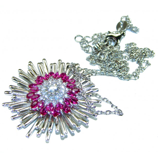 Supernova authentic 5.5 carat Pink Tourmaline White Sapphire .925 Sterling Silver handcrafted necklace - photo 2