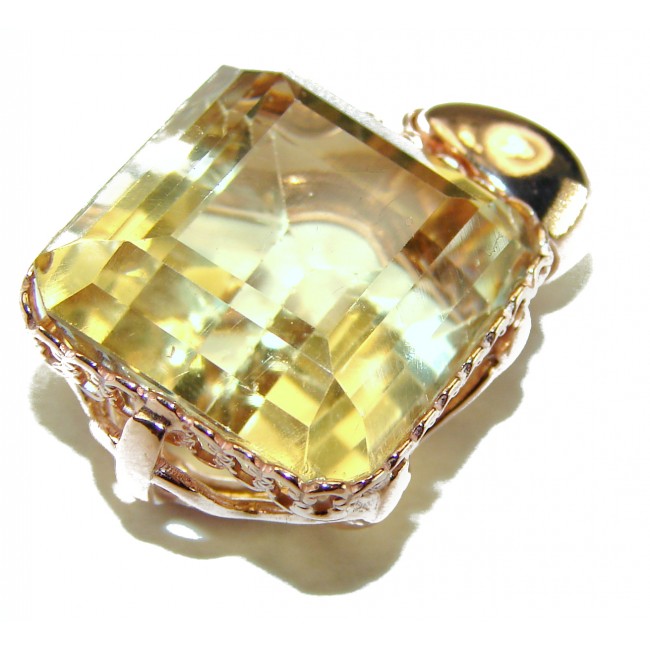 10.3 carat Lemon Quartz 14K Rose Gold over .925 Sterling Silver handcrafted pendant