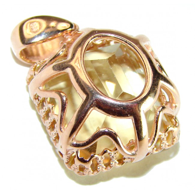 10.3 carat Lemon Quartz 14K Rose Gold over .925 Sterling Silver handcrafted pendant