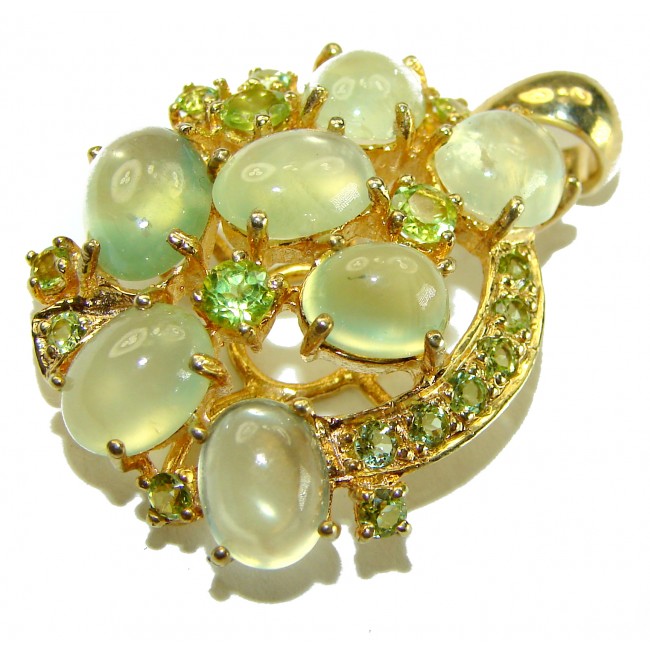 Wise Bliss Authentic 18.6 carat Prehnite 18k Gold over .925 Sterling Silver handmade Pendant