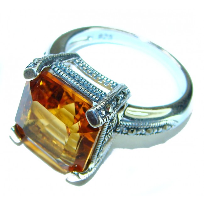Unique Authentic 9.2 carat Citrine .925 Sterling Silver handmade Cocktail Ring s. 8