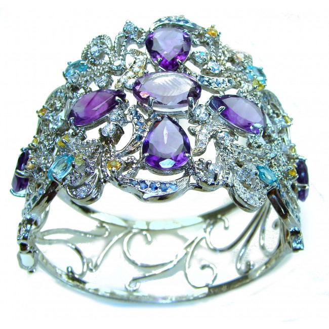 Huge Spectacular authentic 56.5 carat Amethyst Emerald .925 Sterling Silver handmade bangle Bracelet