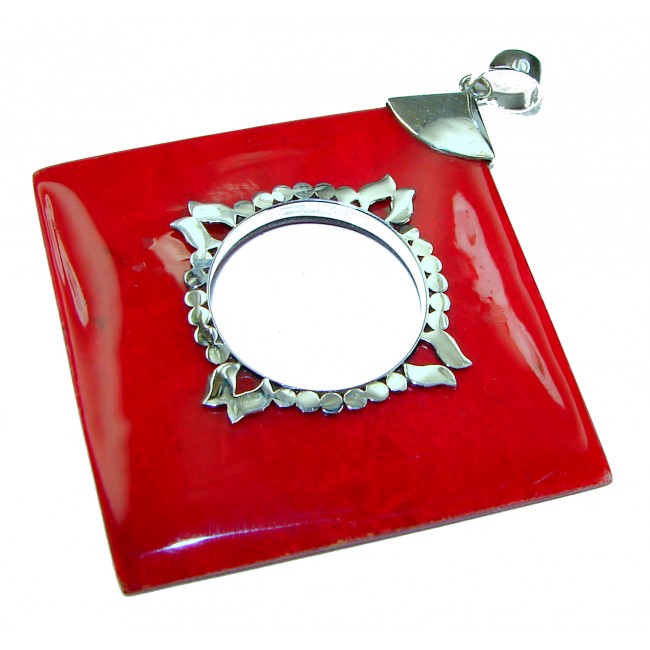 Large Authentic Coral .925 Sterling Silver handmade pendant