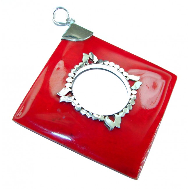 Large Authentic Coral .925 Sterling Silver handmade pendant