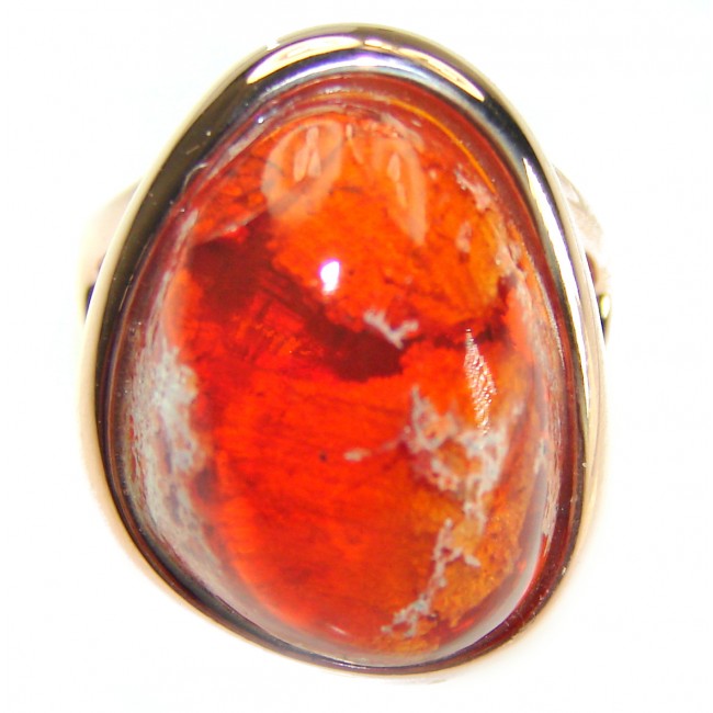 Queen of Fire best quality 12.4 carat Mexican Opal 18K Rose Gold over .925 Sterling Silver handmade ring 6 - photo 3