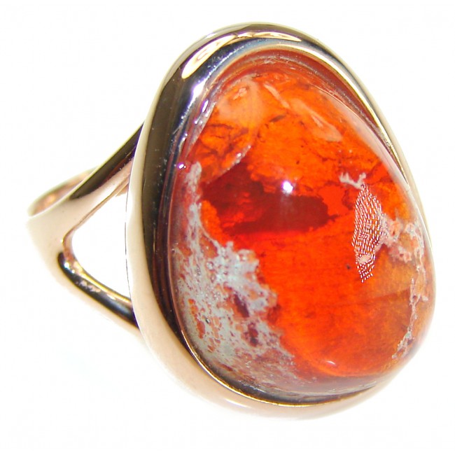Queen of Fire best quality 12.4 carat Mexican Opal 18K Rose Gold over .925 Sterling Silver handmade ring 6 - photo 2