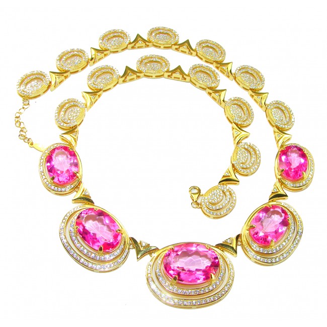 Genevieve - 185.2 carat Pink Sapphire 18K Gold over .925 Sterling Silver handcrafted Statement necklace
