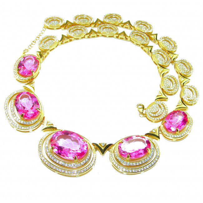 Genevieve - 185.2 carat Pink Sapphire 18K Gold over .925 Sterling Silver handcrafted Statement necklace