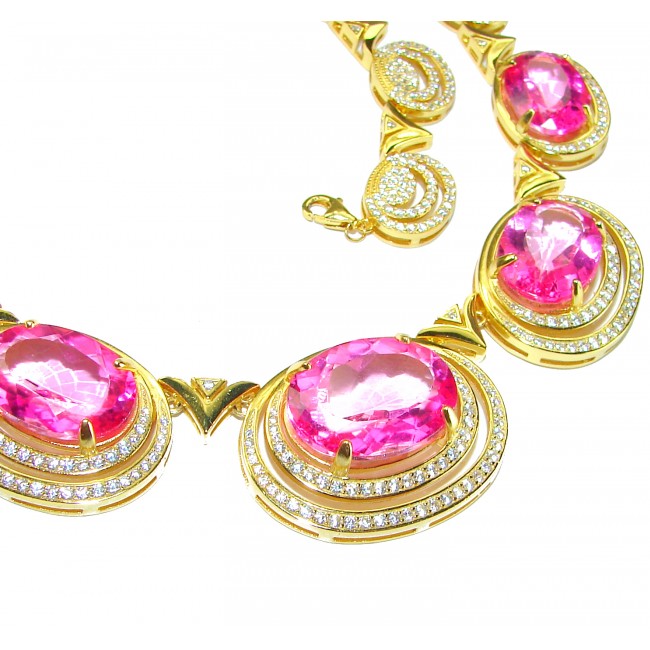 Genevieve - 185.2 carat Pink Sapphire 18K Gold over .925 Sterling Silver handcrafted Statement necklace